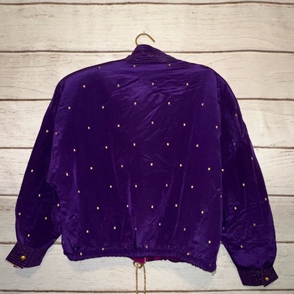 Purple and Gold Ellen Tracy Jacket Medium Vintage Oversized Asian Silk luxury - Picture 9 of 13